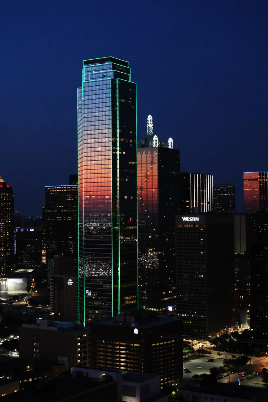 Dallas skyline lit up at night