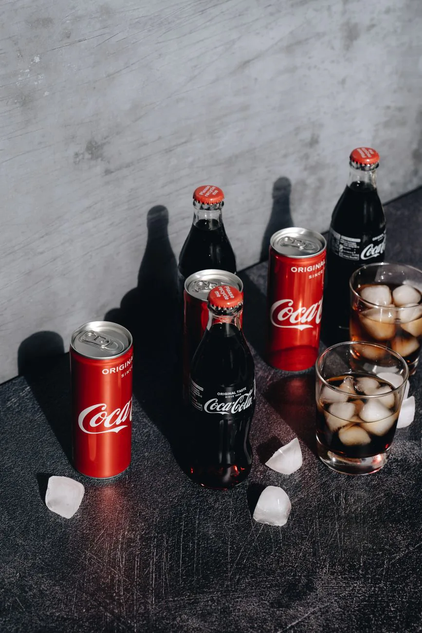 Chilled soda bottles in ice