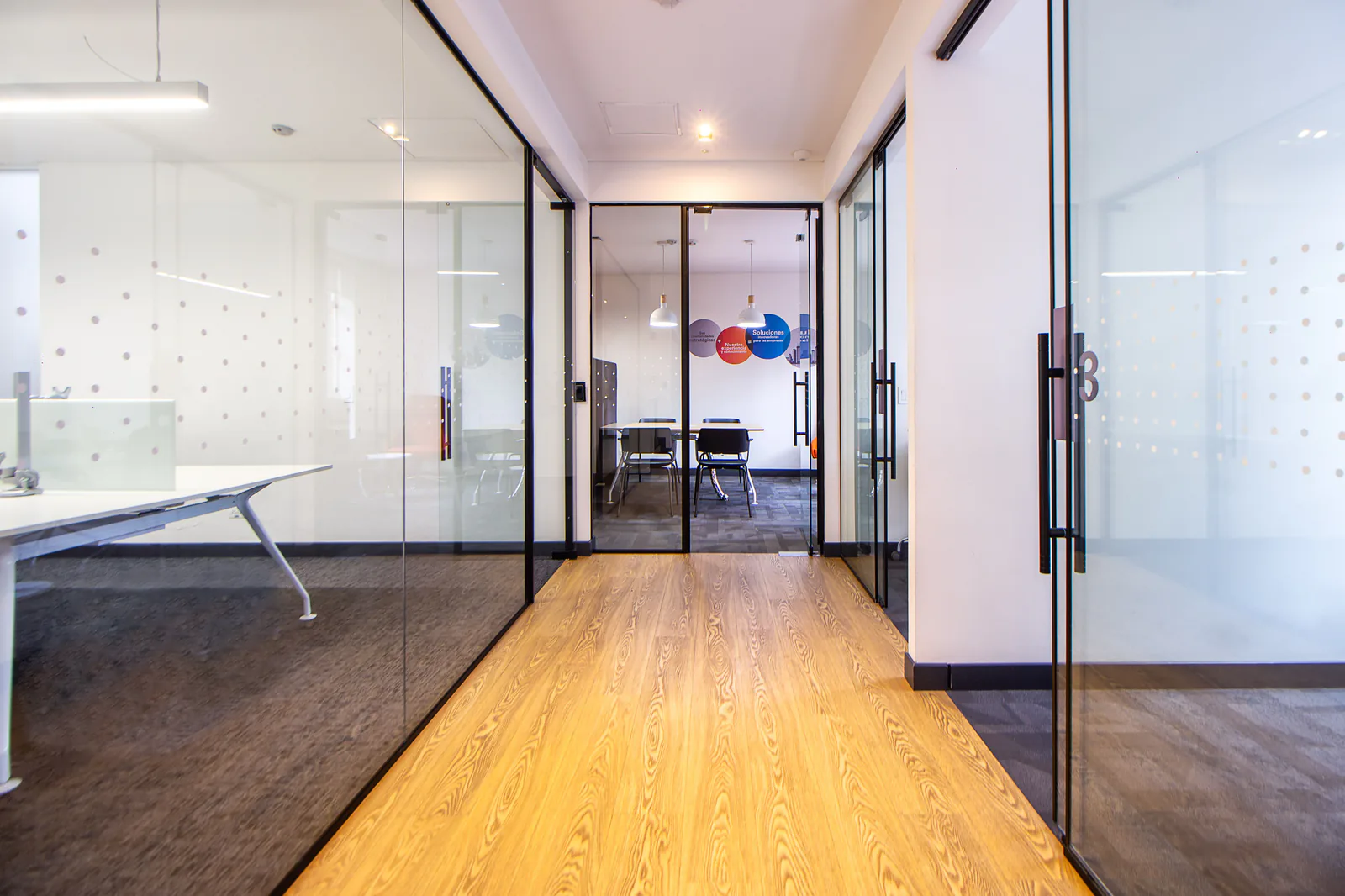 Modern office interior with glass walls