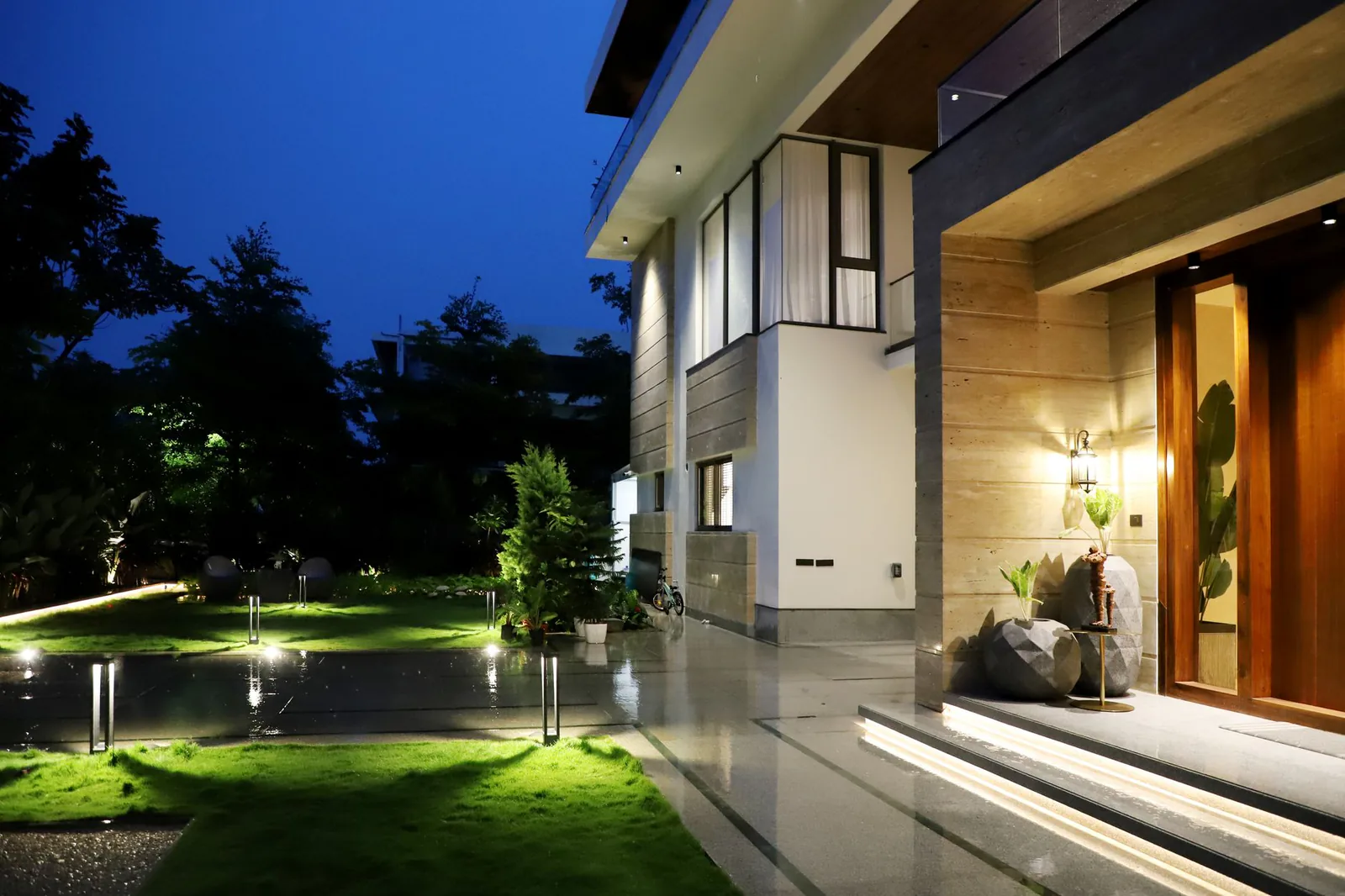 Elegant residential architecture at dusk