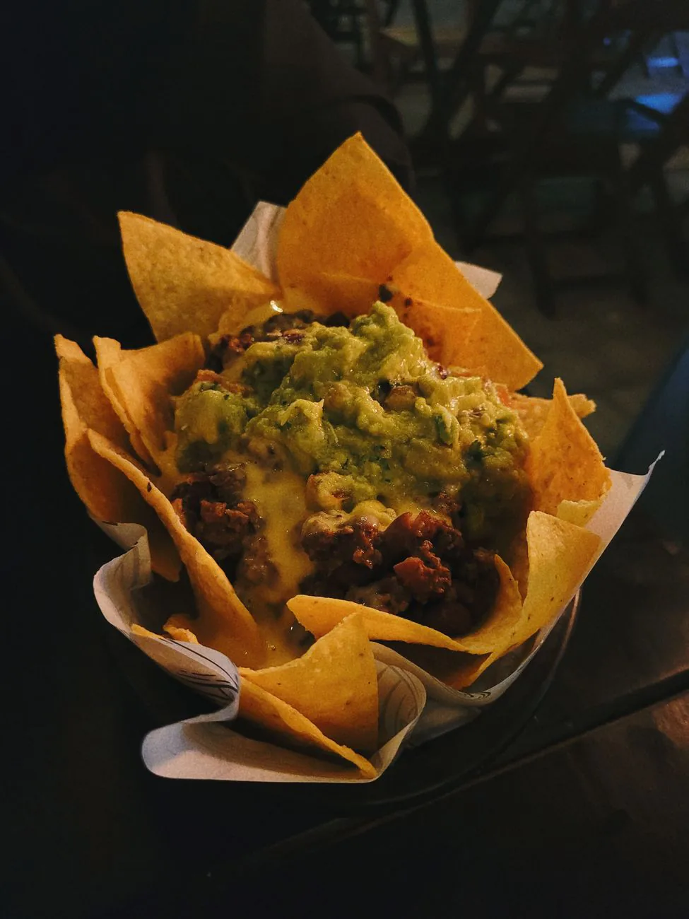 Loaded nachos with guacamole
