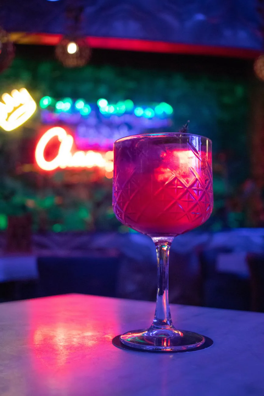 Cocktail glowing under the neon lights