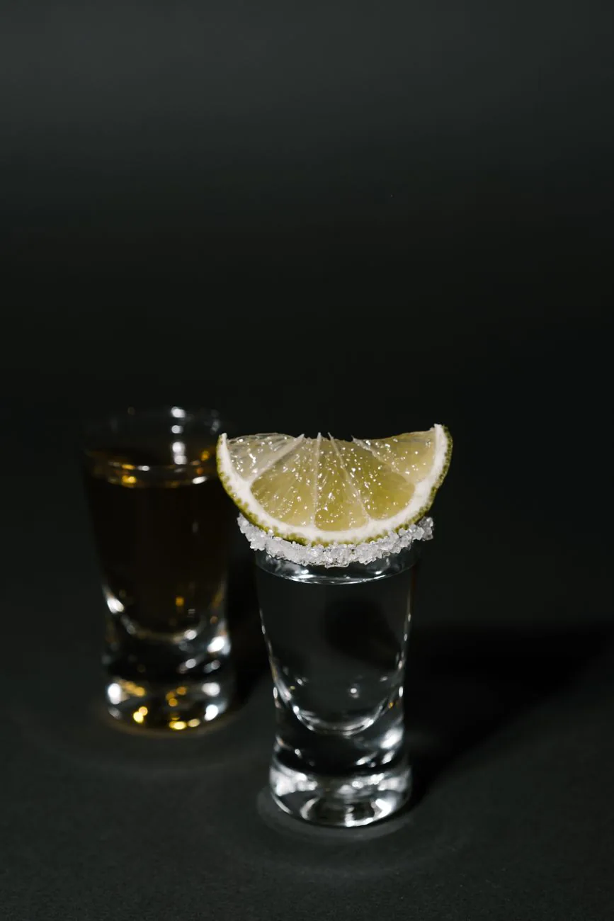 Tequila shot with lime and salt
