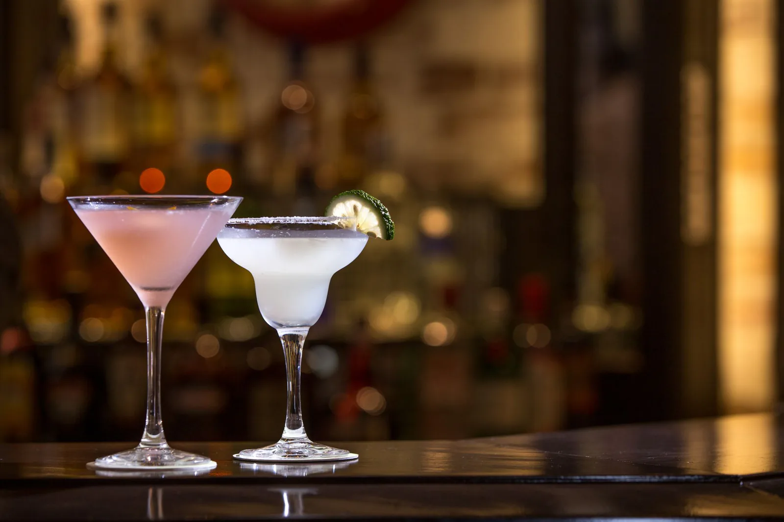 Two cocktails on the bar