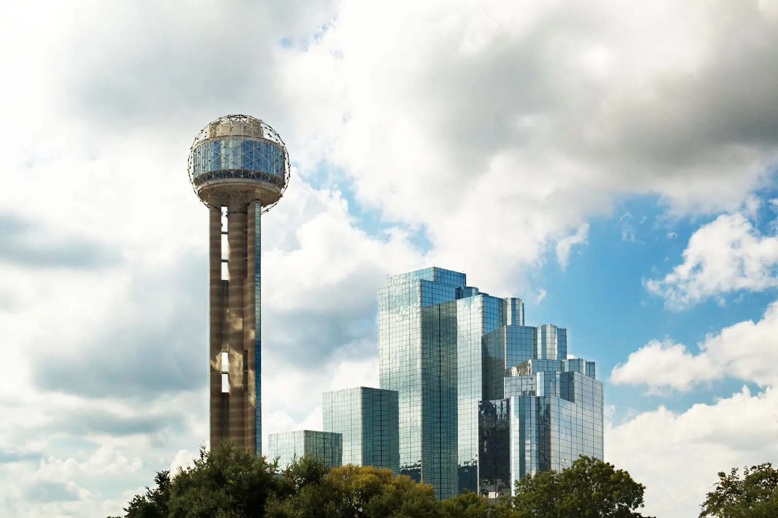 Downtown Dallas skyline near the West End