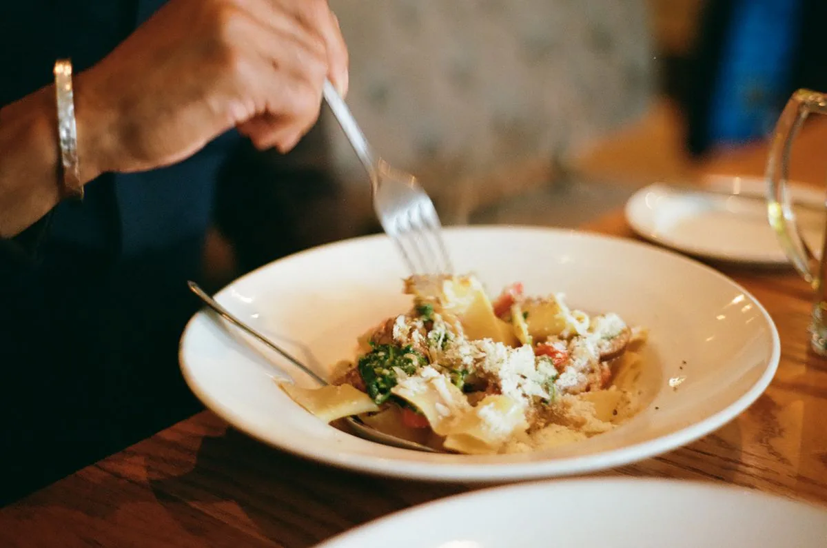 Pappardelle pasta with parmesan and vegetables