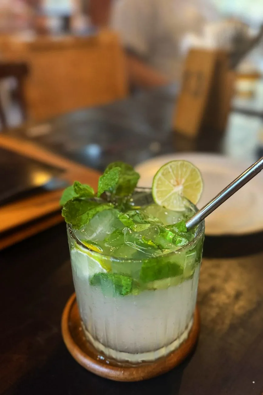 Close-up of a handcrafted mojito with crushed ice