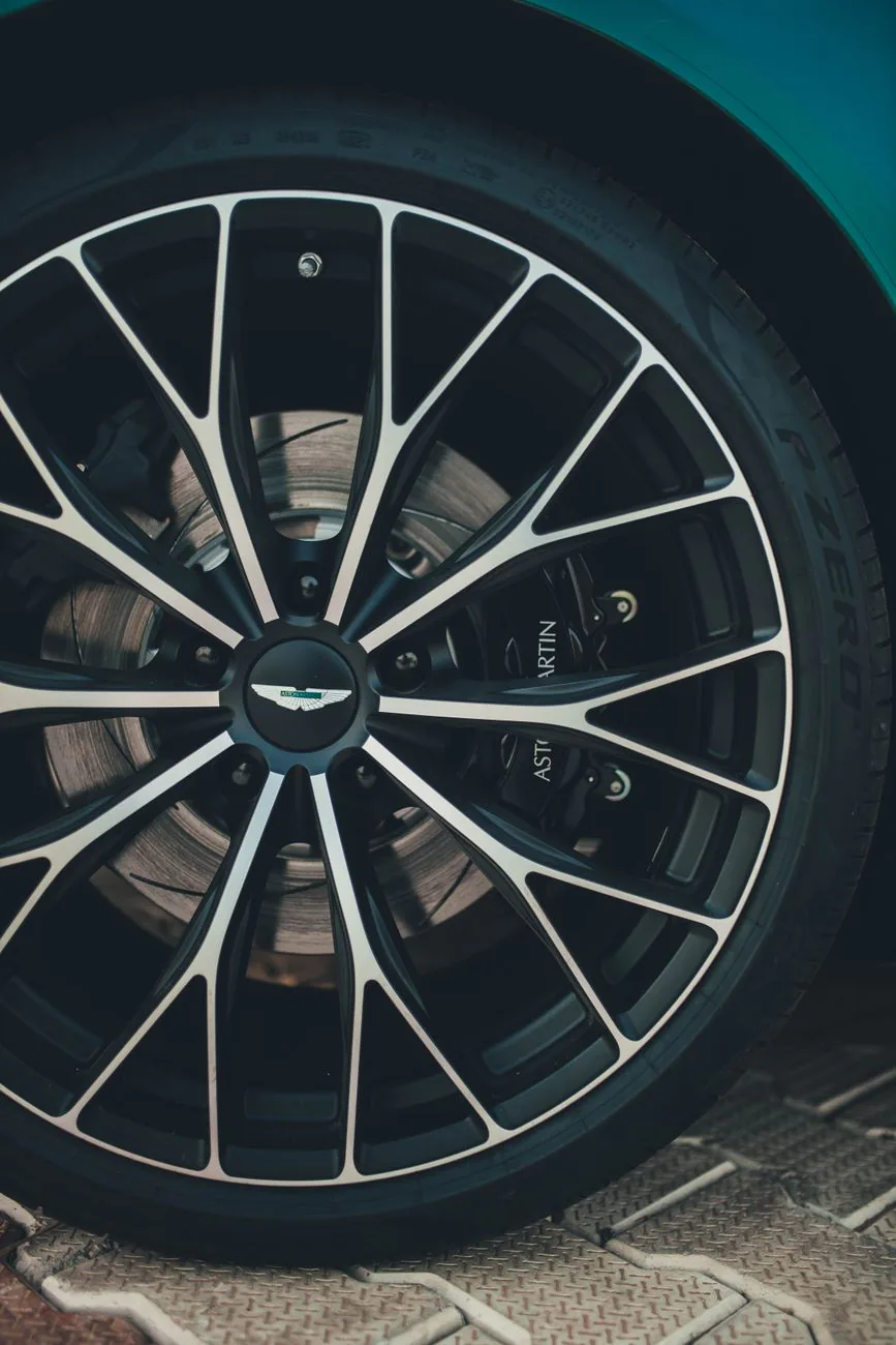Sports car alloy wheel close-up detail
