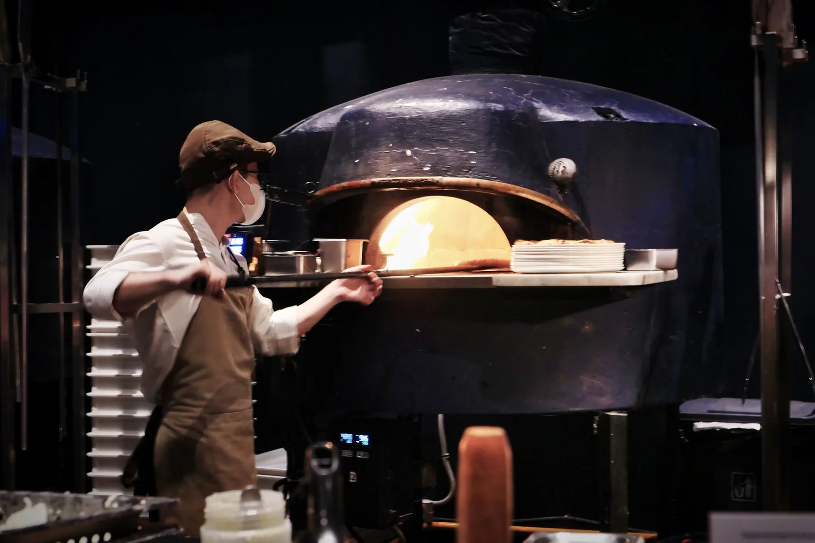 Pizza baking in the oven