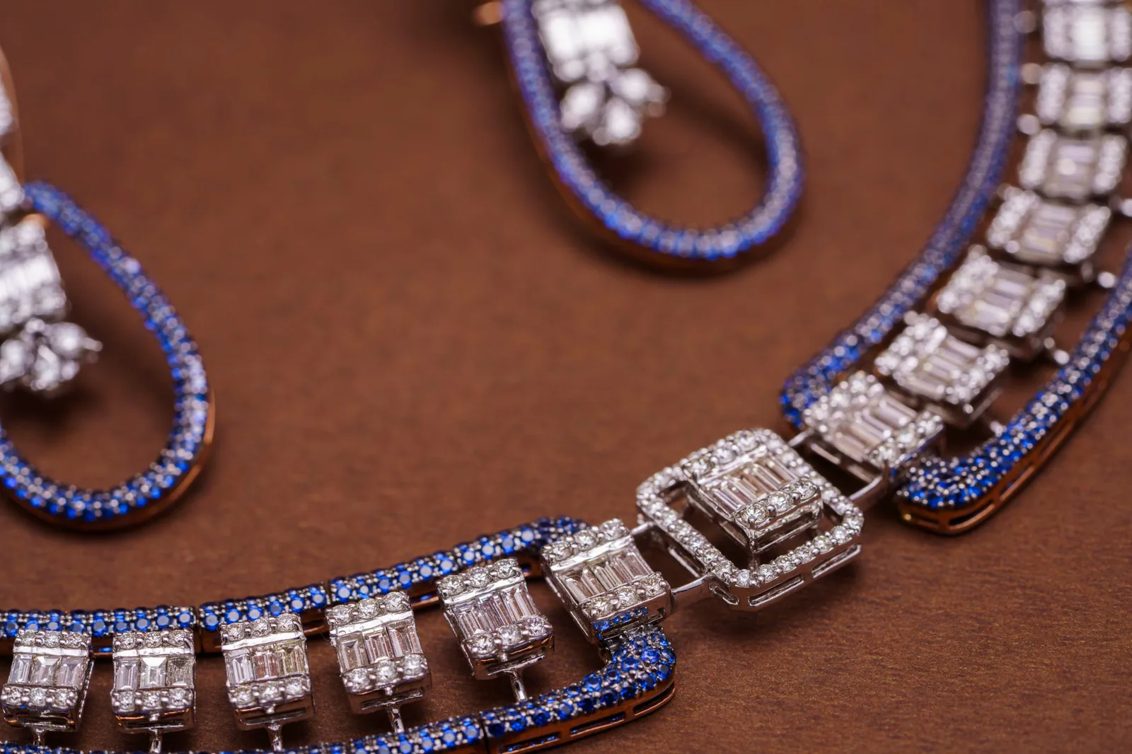 Sapphire and diamond necklace and earrings