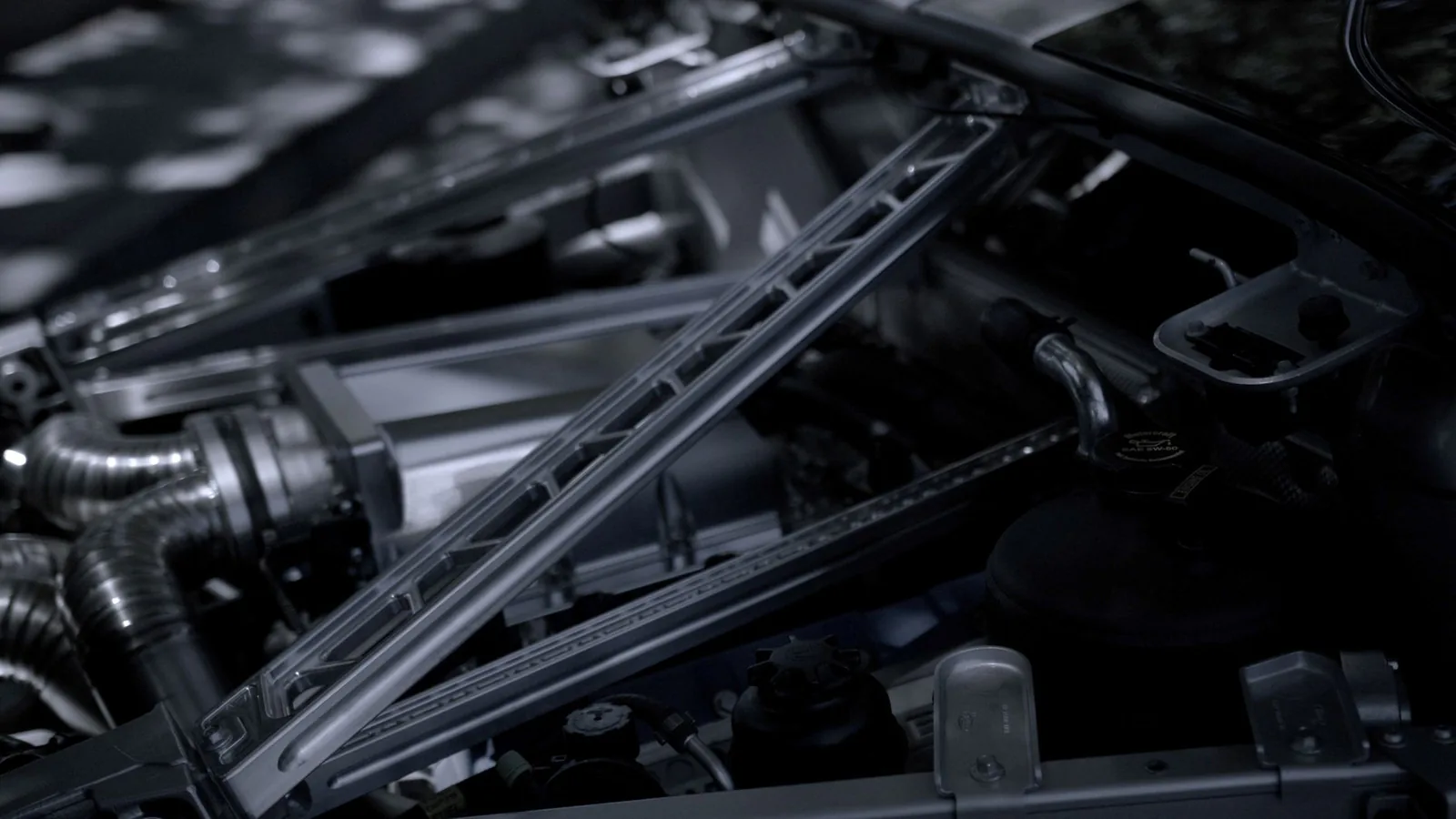 Engine bay during a tune-up service