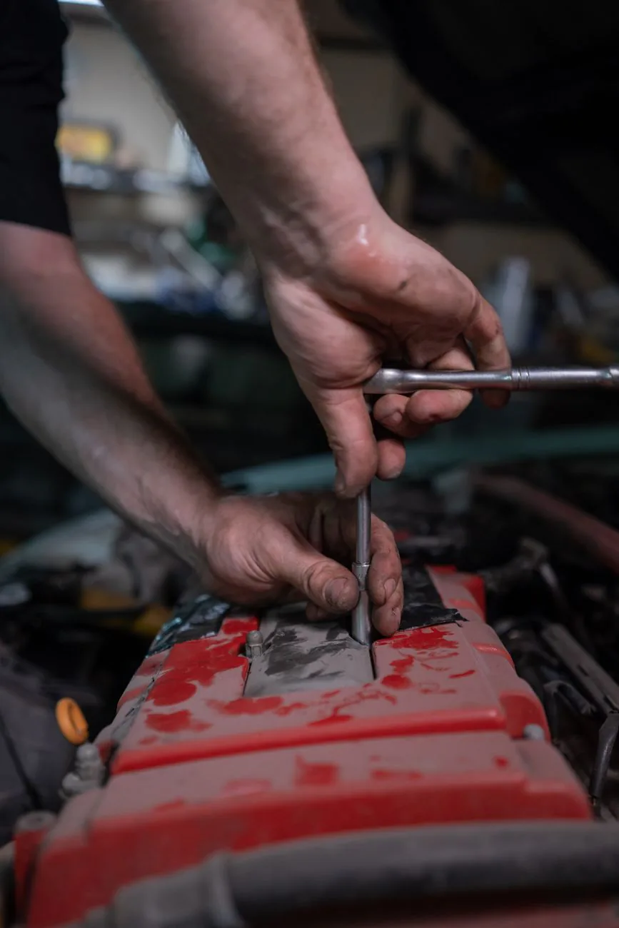 Socket wrench work on an engine