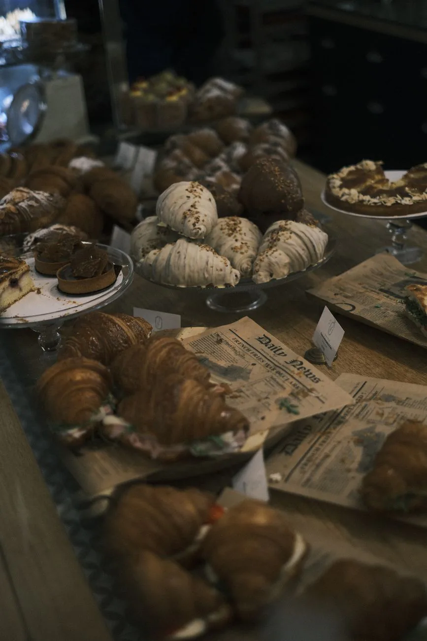 Fresh pastries in the bakery case