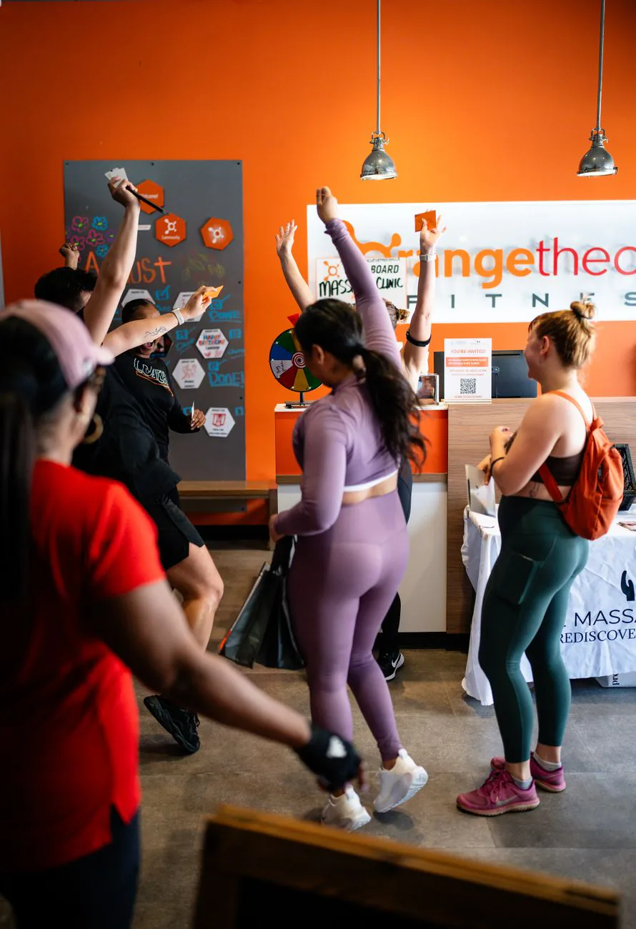 Women in activewear celebrating after a workout